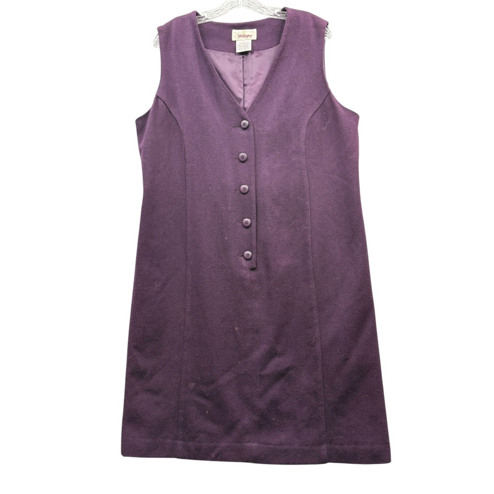 Vintage Worthington Women's Wool Blend Sleeveless Button Front Dress Purple 14